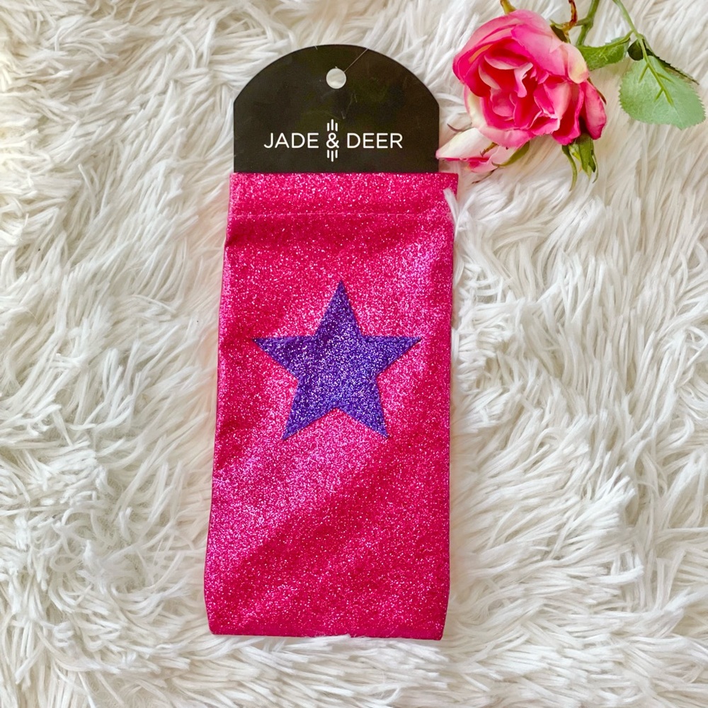 New with tag JADE & DEER PINK STAR SPARKLY SUNGLASS CASE Pink with a Purple Star